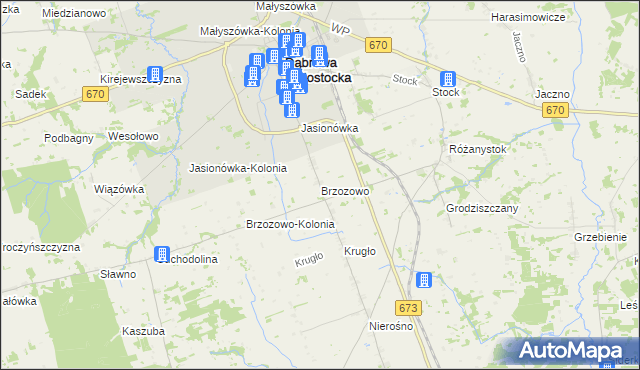 mapa Brzozowo gmina Dąbrowa Białostocka, Brzozowo gmina Dąbrowa Białostocka na mapie Targeo