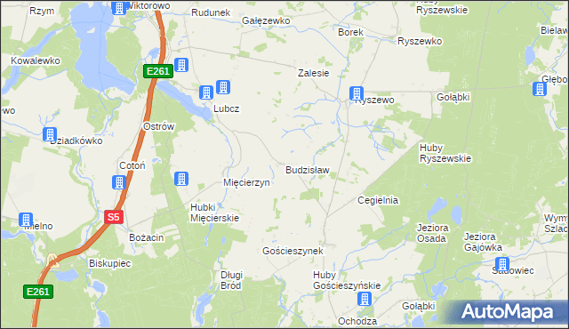 mapa Budzisław gmina Rogowo, Budzisław gmina Rogowo na mapie Targeo