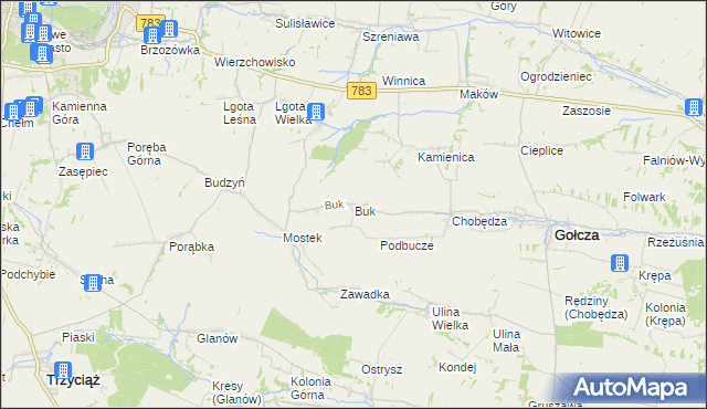 mapa Buk gmina Gołcza, Buk gmina Gołcza na mapie Targeo