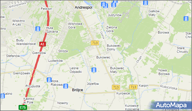 mapa Bukowiec gmina Brójce, Bukowiec gmina Brójce na mapie Targeo