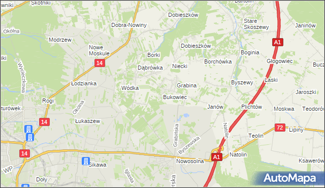 mapa Bukowiec gmina Nowosolna, Bukowiec gmina Nowosolna na mapie Targeo