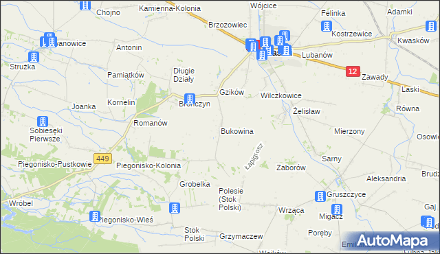 mapa Bukowina gmina Błaszki, Bukowina gmina Błaszki na mapie Targeo