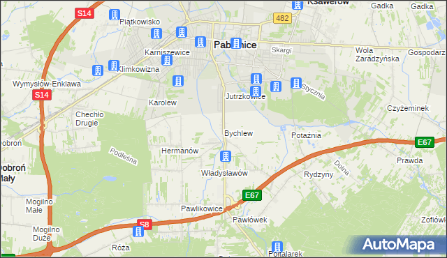 mapa Bychlew, Bychlew na mapie Targeo
