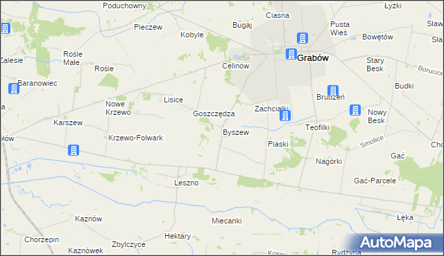 mapa Byszew gmina Grabów, Byszew gmina Grabów na mapie Targeo