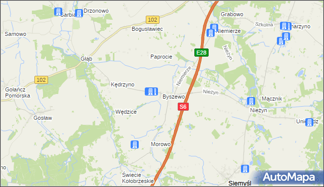 mapa Byszewo gmina Siemyśl, Byszewo gmina Siemyśl na mapie Targeo