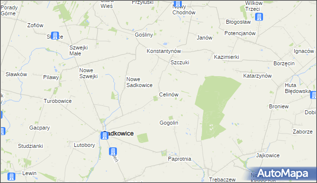 mapa Celinów gmina Sadkowice, Celinów gmina Sadkowice na mapie Targeo