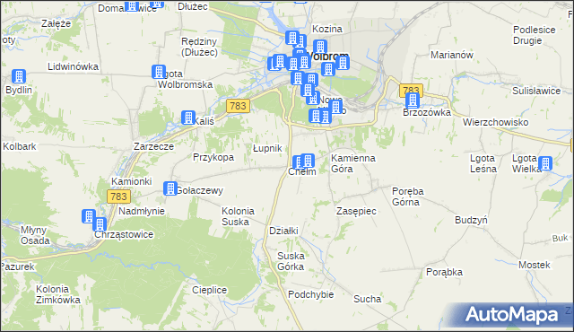 mapa Chełm gmina Wolbrom, Chełm gmina Wolbrom na mapie Targeo