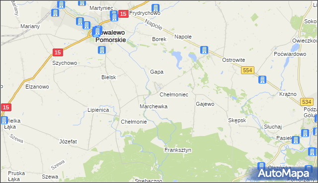 mapa Chełmoniec, Chełmoniec na mapie Targeo