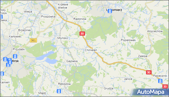 mapa Chmieleń, Chmieleń na mapie Targeo