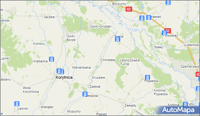 mapa Chmielew gmina Korytnica, Chmielew gmina Korytnica na mapie Targeo