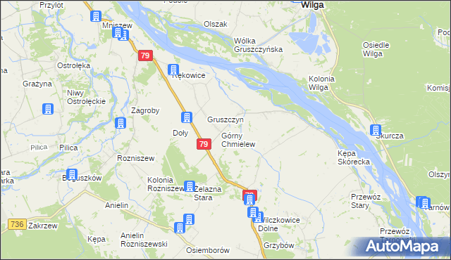 mapa Chmielew gmina Magnuszew, Chmielew gmina Magnuszew na mapie Targeo