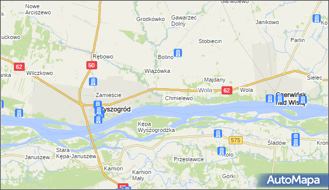 mapa Chmielewo gmina Wyszogród, Chmielewo gmina Wyszogród na mapie Targeo