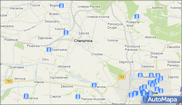 mapa Chodów gmina Charsznica, Chodów gmina Charsznica na mapie Targeo