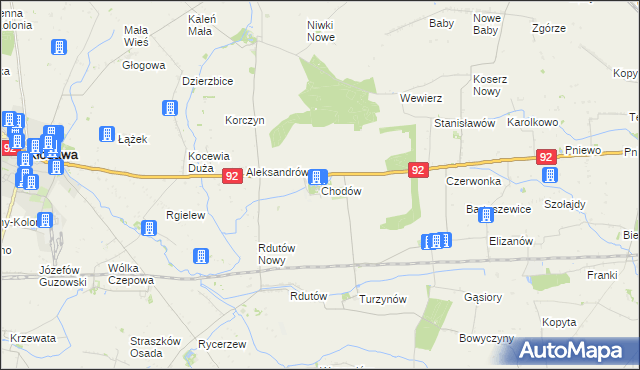 mapa Chodów powiat kolski, Chodów powiat kolski na mapie Targeo