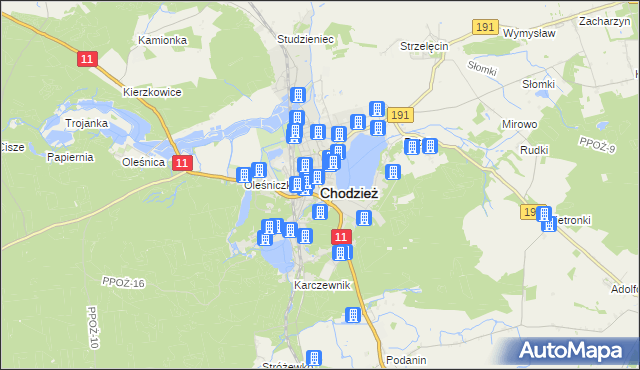 mapa Chodzież, Chodzież na mapie Targeo