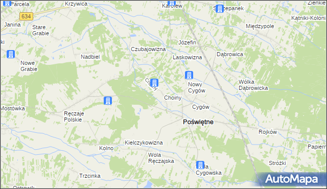 mapa Choiny gmina Poświętne, Choiny gmina Poświętne na mapie Targeo