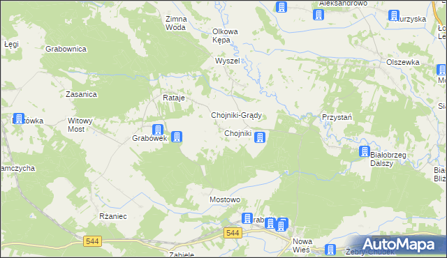 mapa Chojniki gmina Olszewo-Borki, Chojniki gmina Olszewo-Borki na mapie Targeo