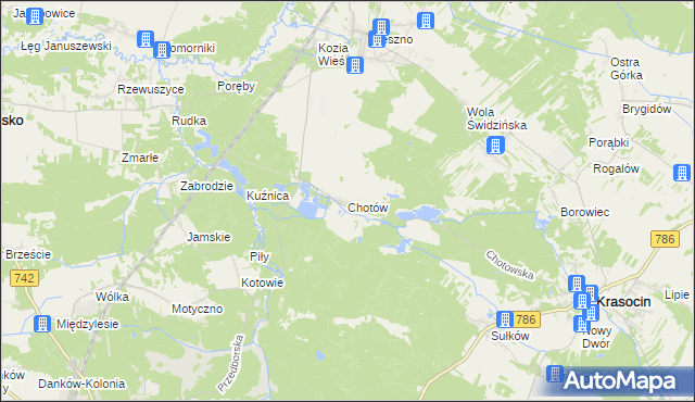 mapa Chotów gmina Krasocin, Chotów gmina Krasocin na mapie Targeo