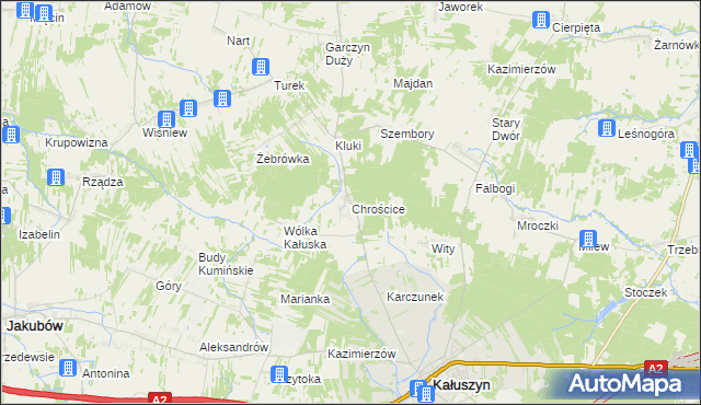 mapa Chrościce gmina Kałuszyn, Chrościce gmina Kałuszyn na mapie Targeo