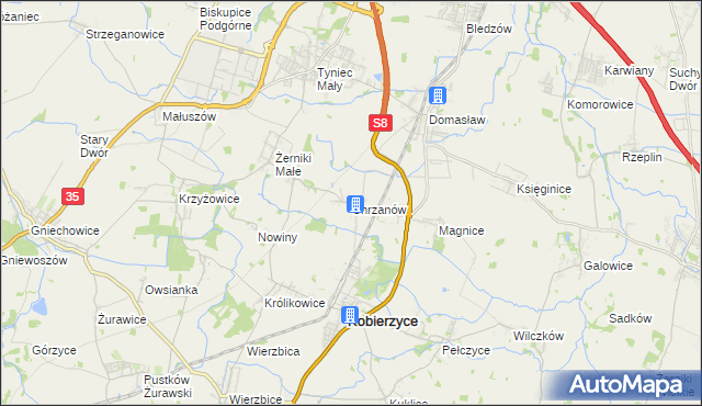 mapa Chrzanów gmina Kobierzyce, Chrzanów gmina Kobierzyce na mapie Targeo