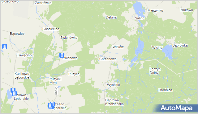 mapa Chrzanowo gmina Łęczyce, Chrzanowo gmina Łęczyce na mapie Targeo