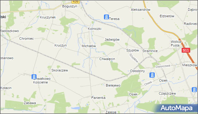 mapa Chwalęcin gmina Nowe Miasto nad Wartą, Chwalęcin gmina Nowe Miasto nad Wartą na mapie Targeo