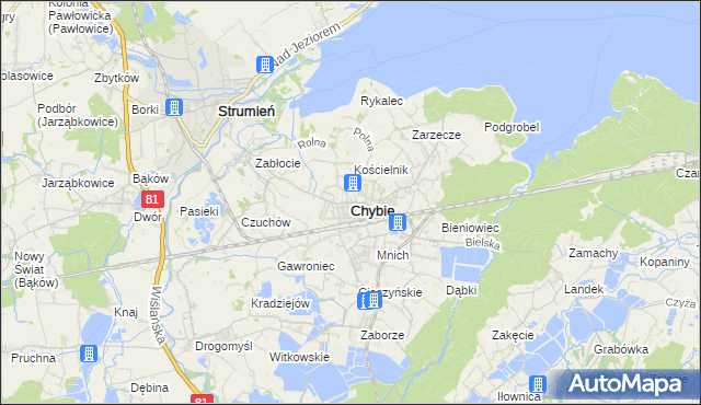 mapa Chybie, Chybie na mapie Targeo