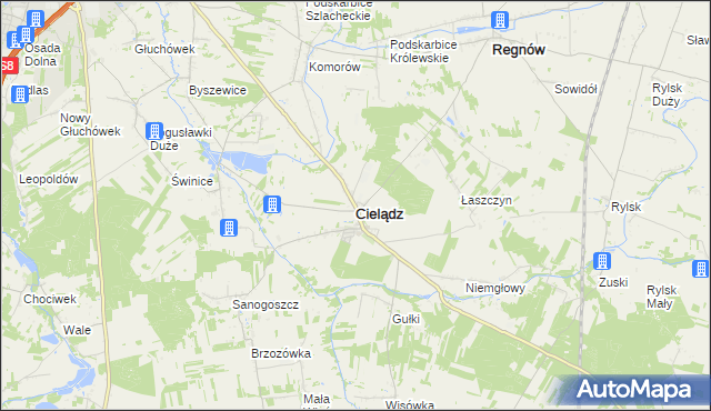 mapa Cielądz, Cielądz na mapie Targeo