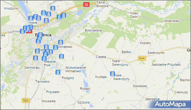 mapa Cielęta, Cielęta na mapie Targeo