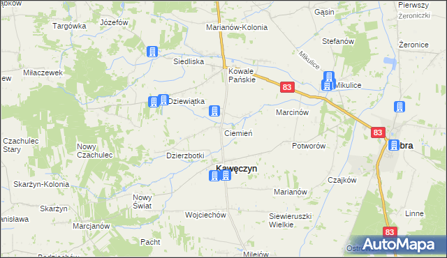 mapa Ciemień, Ciemień na mapie Targeo