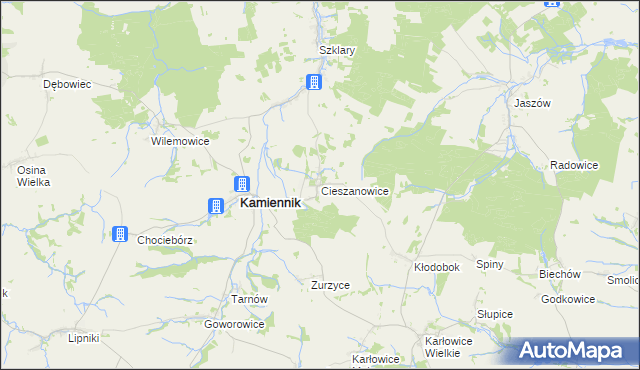 mapa Cieszanowice gmina Kamiennik, Cieszanowice gmina Kamiennik na mapie Targeo