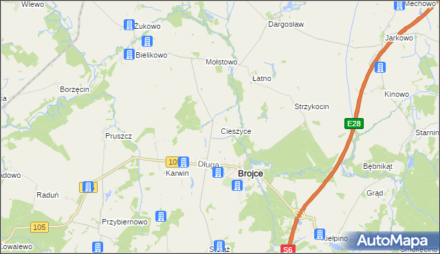 mapa Cieszyce gmina Brojce, Cieszyce gmina Brojce na mapie Targeo