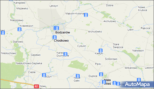 mapa Cybulin gmina Bodzanów, Cybulin gmina Bodzanów na mapie Targeo