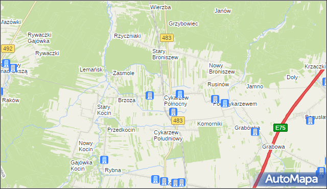 mapa Cykarzew Północny, Cykarzew Północny na mapie Targeo