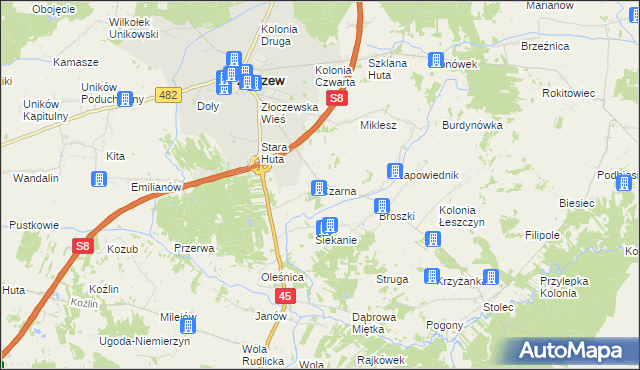 mapa Czarna gmina Złoczew, Czarna gmina Złoczew na mapie Targeo