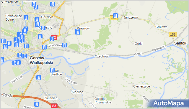 mapa Czechów gmina Santok, Czechów gmina Santok na mapie Targeo
