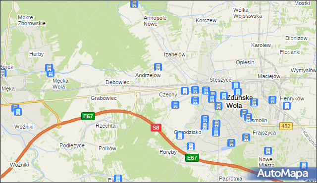 mapa Czechy gmina Zduńska Wola, Czechy gmina Zduńska Wola na mapie Targeo