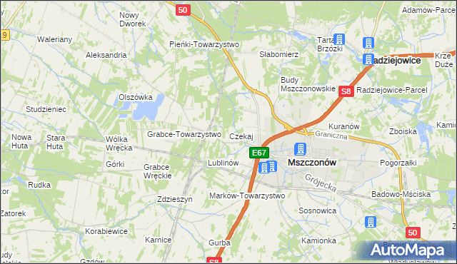 mapa Czekaj gmina Mszczonów, Czekaj gmina Mszczonów na mapie Targeo