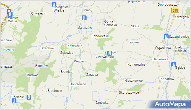 mapa Czerwieniec gmina Kondratowice, Czerwieniec gmina Kondratowice na mapie Targeo