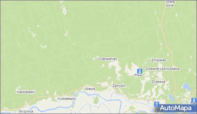 mapa Czerwieniec gmina Skwierzyna, Czerwieniec gmina Skwierzyna na mapie Targeo