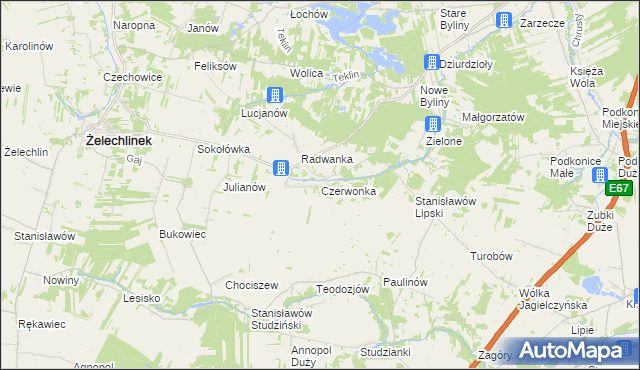 mapa Czerwonka gmina Żelechlinek, Czerwonka gmina Żelechlinek na mapie Targeo