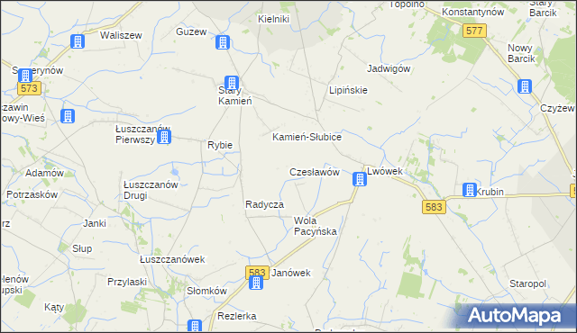 mapa Czesławów gmina Pacyna, Czesławów gmina Pacyna na mapie Targeo