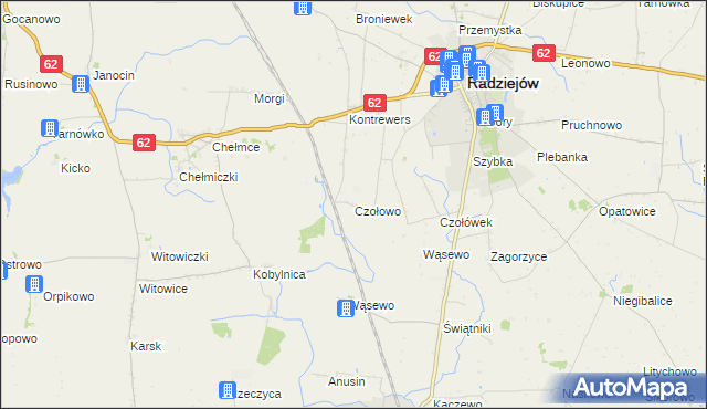 mapa Czołowo gmina Radziejów, Czołowo gmina Radziejów na mapie Targeo