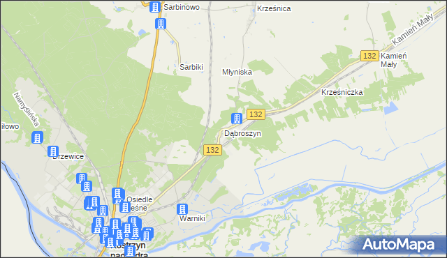 mapa Dąbroszyn gmina Witnica, Dąbroszyn gmina Witnica na mapie Targeo