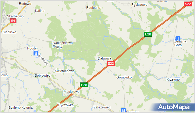 mapa Dąbrowa gmina Braniewo, Dąbrowa gmina Braniewo na mapie Targeo