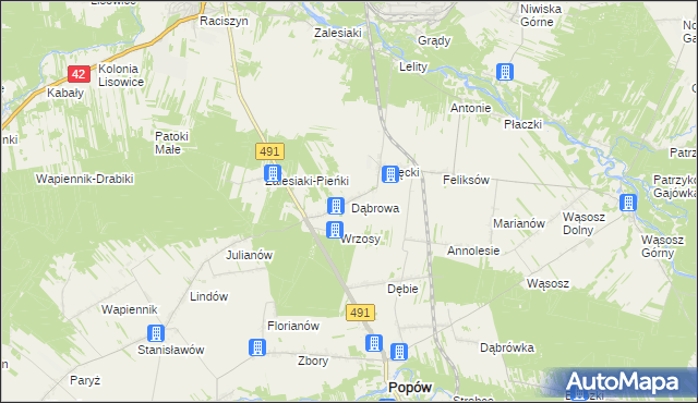 mapa Dąbrowa gmina Popów, Dąbrowa gmina Popów na mapie Targeo