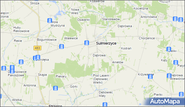 mapa Dąbrowa gmina Sulmierzyce, Dąbrowa gmina Sulmierzyce na mapie Targeo