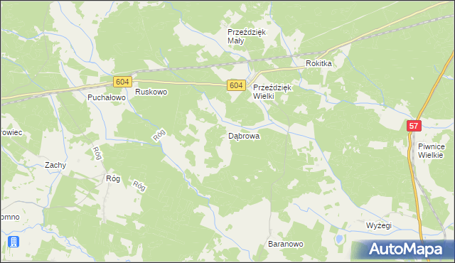 mapa Dąbrowa gmina Wielbark, Dąbrowa gmina Wielbark na mapie Targeo