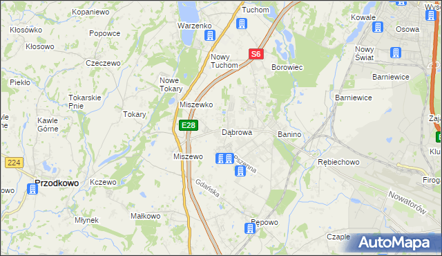 mapa Dąbrowa gmina Żukowo, Dąbrowa gmina Żukowo na mapie Targeo