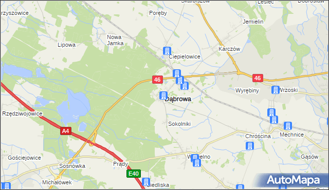 mapa Dąbrowa powiat opolski, Dąbrowa powiat opolski na mapie Targeo
